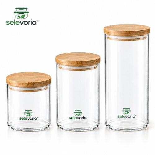 selevoria™ Airtight Glass Pantry Storage Jar Set — white background