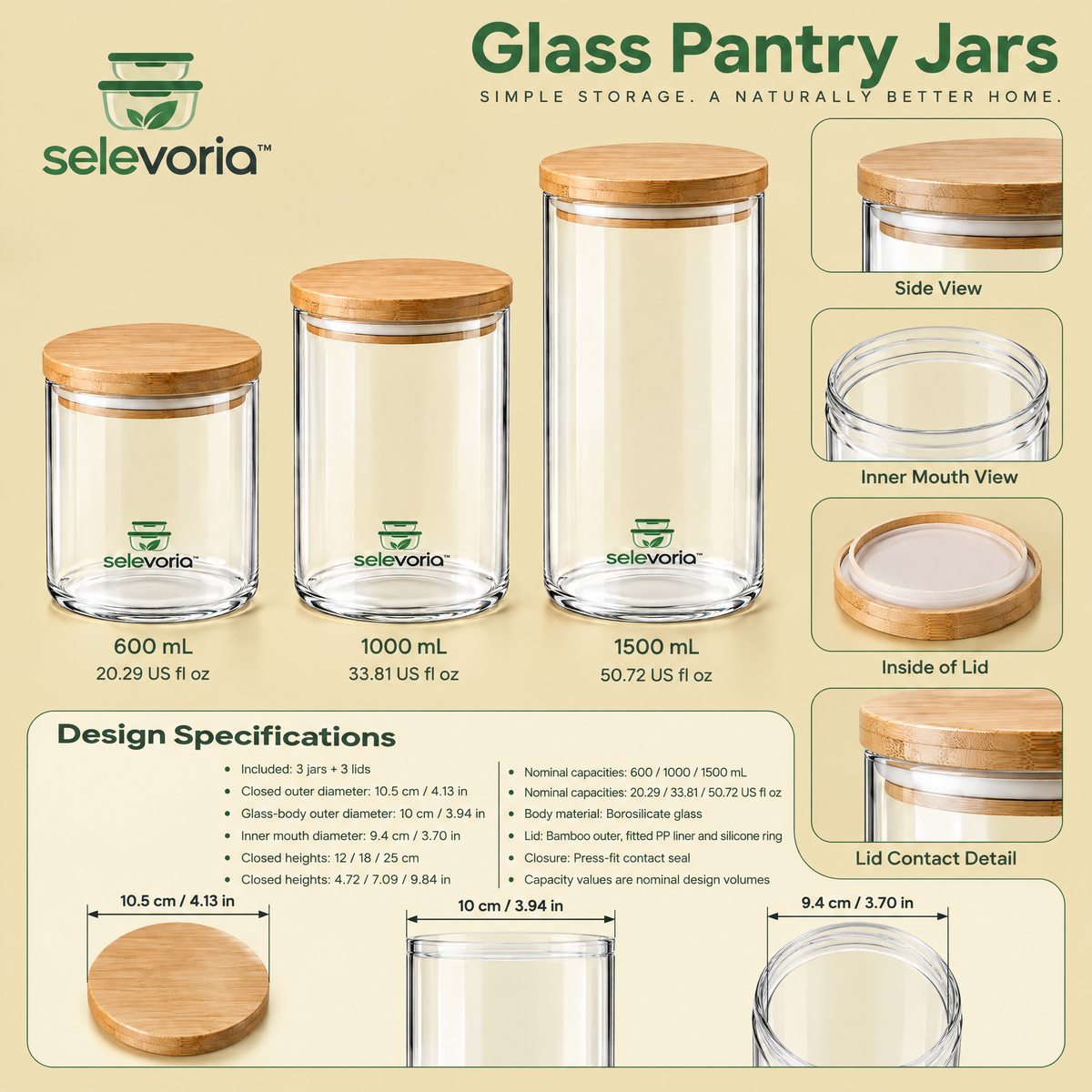selevoria™ Airtight Glass Pantry Storage Jar Set — view 2