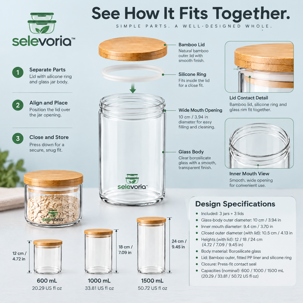 selevoria™ Airtight Glass Pantry Storage Jar Set — view 5