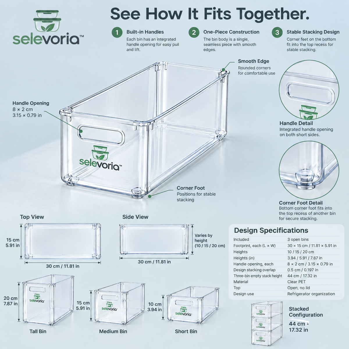 selevoria™ Stackable Refrigerator Food Storage Bins — view 5